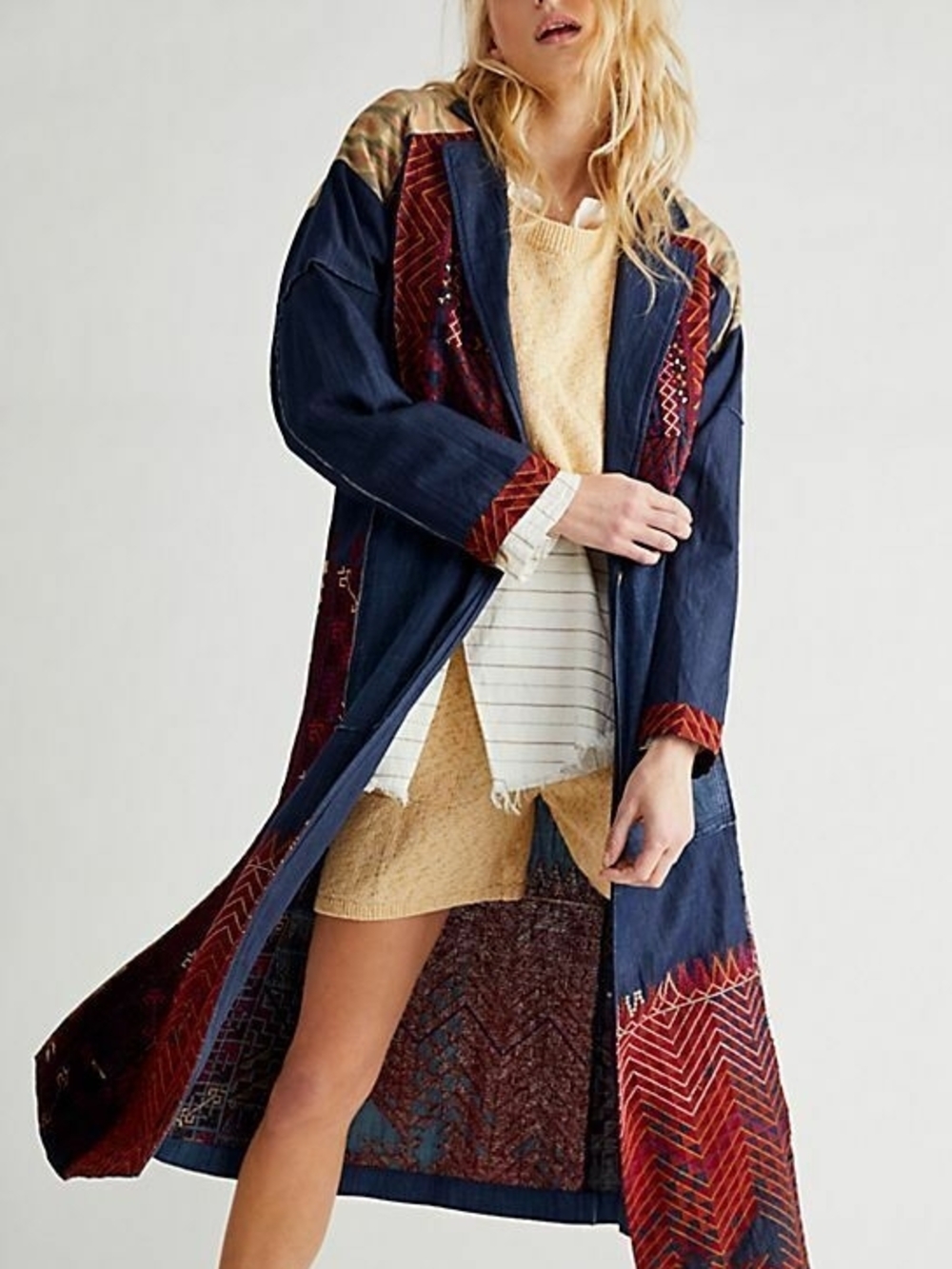 Free People Navy & Burgundy Patchwork Long Indigo Dreams